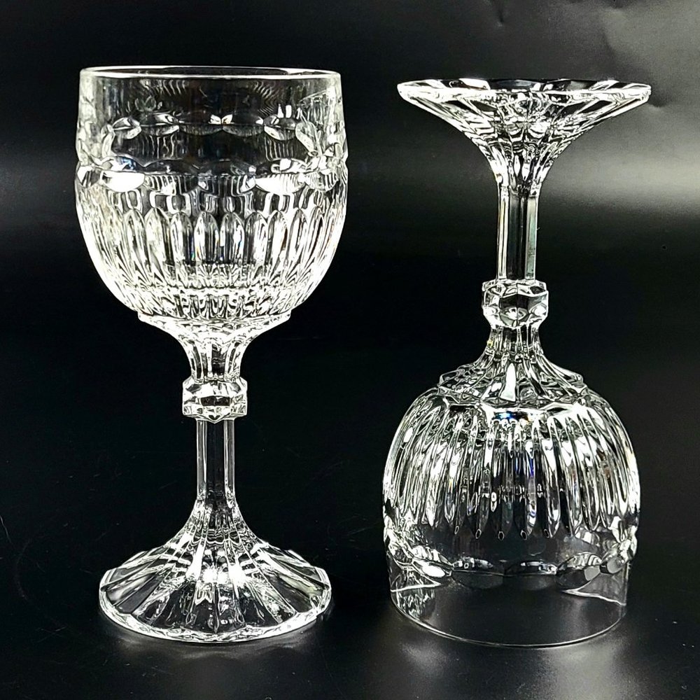 Vintage Stunning Cut-Crystal Wine Glasses - Chipped - Set of 2